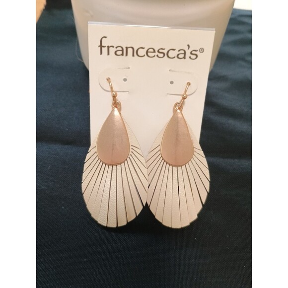 Francesca's Leather Ivory And Gold Earring Set Of 2 - Picture 2 of 5